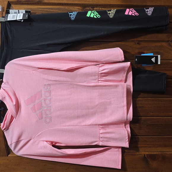 Adidas Pink Hoodie and Black Leggings Set